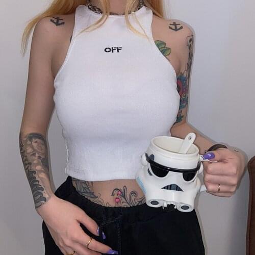 2021 Summer Fashion Simple Solid Color Vest OFF Print Letter White Women Tank Top Streetwear Beach Party Skinny Crop Top Ladies
