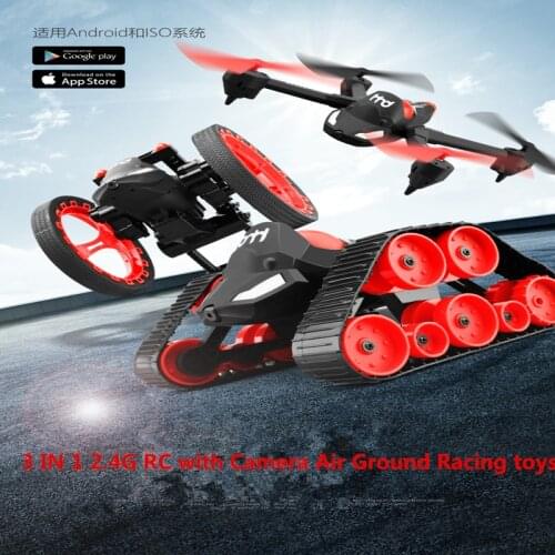 3 In 1 2.4G 4CH 6-Axis Drone with Camera Air Ground Racing Flying toys rc tank with WIFI camera real time DIY Toys