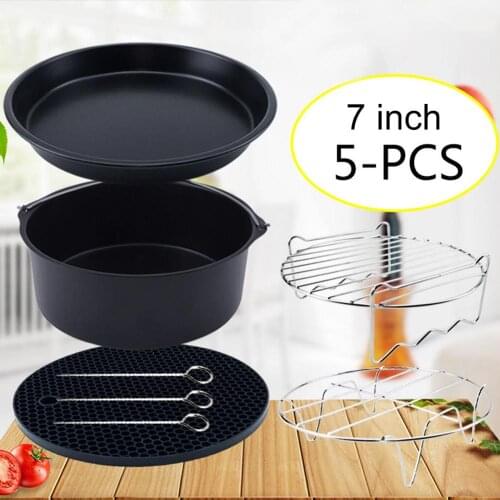5Pcs 7inch Portable Air Fryer Set for Gowise Phillips Cozyna Pizza Pan Cake Barrel Roast Skewer Rack