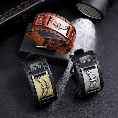 Anomokay Classic Punk Style Cow Leather Strap Vintage Bracelet Handmade Braided Cowhide Leather Men Punk Bracelet Casual Jewelry