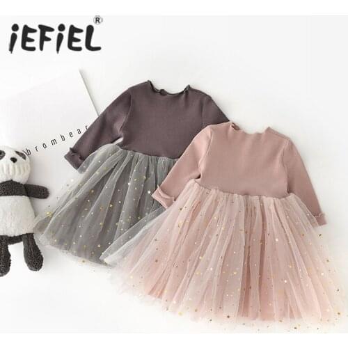 9M-4T Toddler Baby Girls Dress Long Sleeve Tulle Mesh Flower Princess Dress Sequined Stars Dresses For Girls Spring Autumn