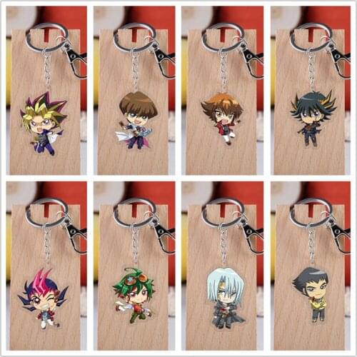 Anime Yu-gi-oh Model Doll Acrylic Keychain Toy Duel Monsters YUGIOH Yuugi Juudai Figure Pendant Double sided Keyring