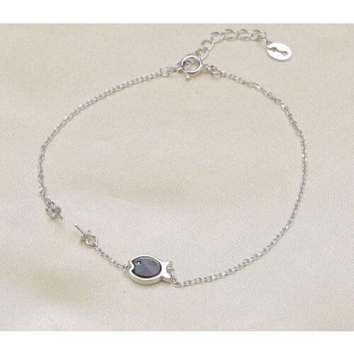 Black Fish 925 Sterling Silver Pearl Bracelet Mountings Fashion Bangle Findings Jewelry Parts Fittings Accessories, 3pcs/lot