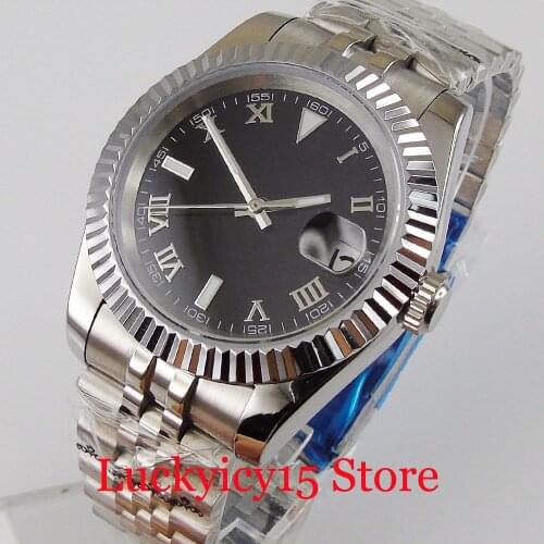 Business Self Winding Men Watch Sapphire Crystal Mental Bracelet MIYOTA 8215 Movement Roman Numbers