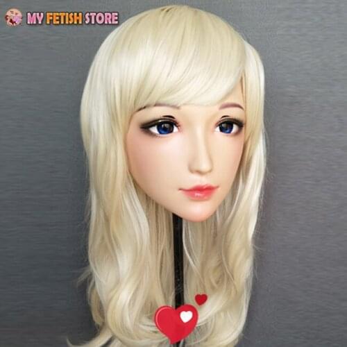 Ching-01)Female Girl Resin Half Head Kigurumi BJD Eyes Crossdress Cosplay Japanese Anime Role Lolita Mask With Eyes And Wig
