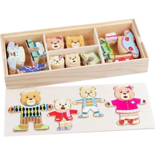 Cartoon Wooden Toy Animal Changing Clothes Puzzles Educational Toys Dress Changing Shape Matching Puzzle For Children Kids
