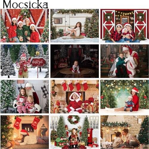 Winter Christmas Photography Backdrop Fireplace Birthday Cake Smash Portrait Background Snow Socks Pine Forest Studio Photoshoot