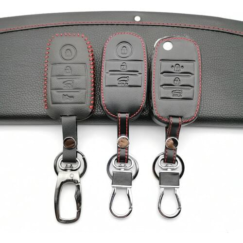 Hot sale car smart key wallet car genuine leather key cover leather key cases for Kia Optima K5 Sportage 3 button remote control