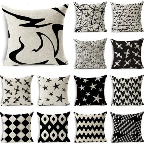 KISVODS Black White Modern Style Cushion Cover 45x45cm Linen Decorative Pillow Case Sofa Bed Pillow Case