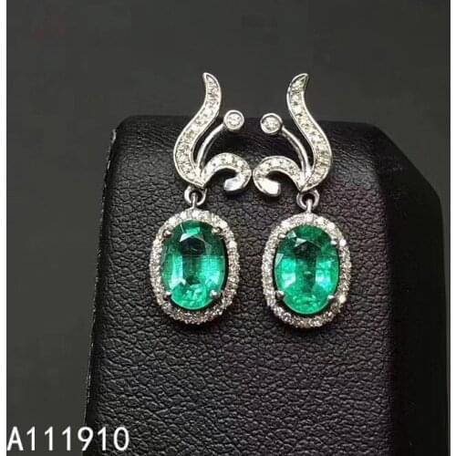 KJJEAXCMY fine jewelry 925 sterling silver inlaid Natural Emerald Womens earrings exquisite support detection fashion