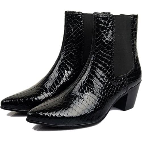 Korean Style Leather Boots Men High-top 7CM high-heeled Mens Shoes Boots Fashion Business Short Boots Men Pointed Toe