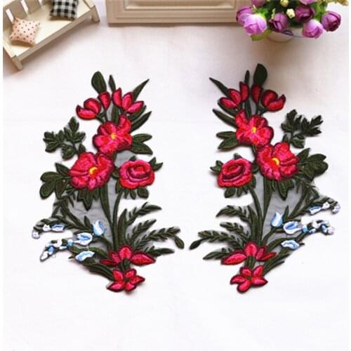 Red orchid mesh flower embroidered patchess,sew on stickers for clothes patches for clothing parches termoadhesivos para ropa