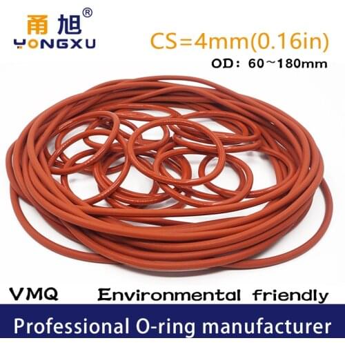 Red Silicon O-ring Silicone/VMQ CS4mm Thickness OD60/180*4mm O ring Seal Rubber Rings Sealing Gasket Waterproof Sanitary Washer