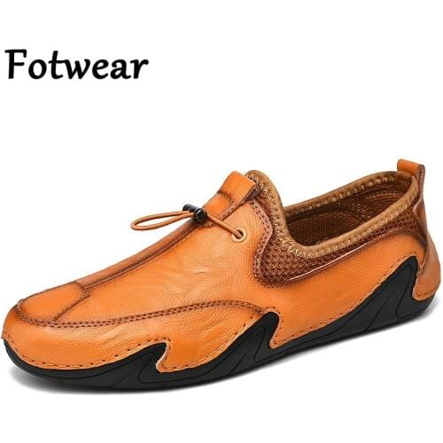 Genuine Leather Men Loafers Big Size Slip On Mens Sneakers Breathable Mesh Casual Shoes Handmade Cow Leather Male Driving Shoes