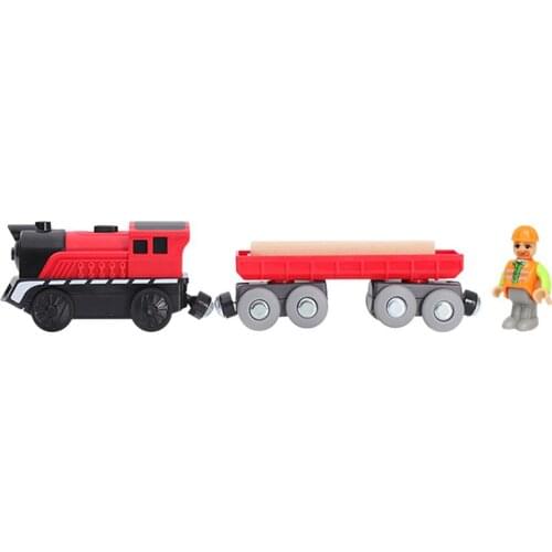 Magnetic Electric Locomotive Toy Timber Transport Vehicle Toy Train Freight Train Station Model Railways Building Blocks Sets