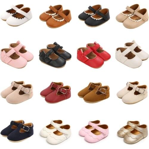 Infant Newborn Baby Girls Princess Non-Slip Floral Border Shoes Toddler Baby Soft PU Leather Prewalker Shoes Solid First Walkers