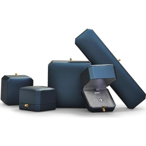 Oirlv Newly Premium Octagonal Blue Spotlight PU Leather Earring Case Pendant Organizer Jewelry Storagecase