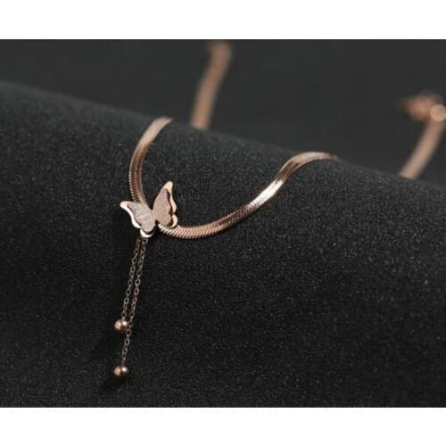 Butterfly Tassel Snake Bone Necklace Female Personality Tide Temperament Titanium Steel Rose Gold Jewelry