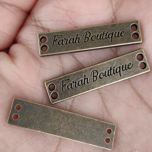 1000PCS , 3 * 0.7 cm Custom bronze color flat clothing Metal label Zinc alloy engraving hand sewing tag