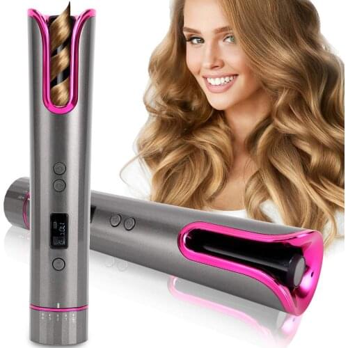 2021 New Cordless Automatic Hair Curler USB Rechargeable Curling Iron Curls Waves LCD Display Ceramic Curly Rotating Curling