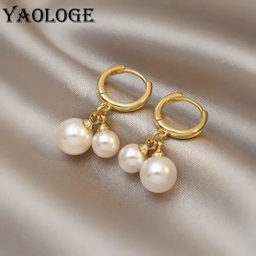 YAOLOGE Big Pearl Pendant Earrings For Women Vintage Alloy Earrings 2021 Trend New Party Gift Festival Fashion Jewelry Oorbellen