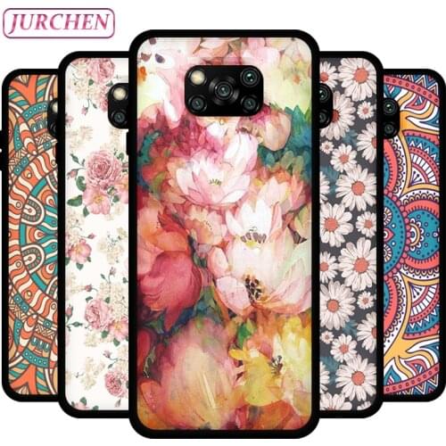 JURCHEN Silicone Phone Case For Xiaomi Mi Poco X3 Pro Luxury Flower Cat Dog Pattern For Xiaomi Mi Poco X3 NFC Matte Black Cover