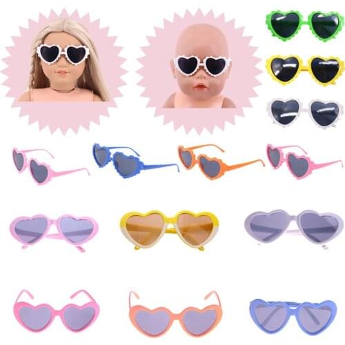 LUCKDOLL Love Shape Sunglasses Fit 18 Inch American 43cm Baby Doll Clothes Accessories,Girls Toys,Generation,Birthday Gift