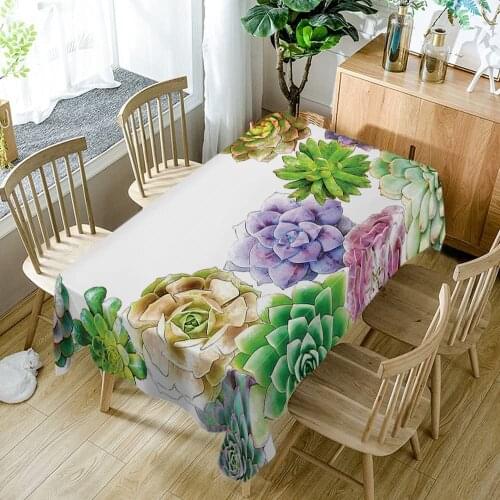 Modern Decor Succulent Flowers Cactus Watercolor Polyester Fabric Table Cloths Dining Room Kitchen Custom Table Cover