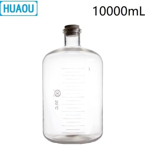 HUAOU 10000mL Glass Serum Bottle 10L Narrow Mouth with Graduation and Rubber Stopper Laboratory Chemistry Medical Equipment