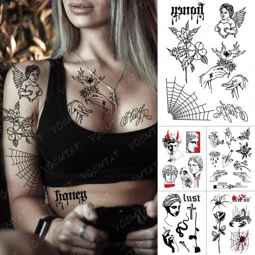 Waterproof Temporary Tattoo Sticker Jesus Angel Praying Old School Flash Tattoos Spider Web Flower Line Body Art Arm Fake Tatoo