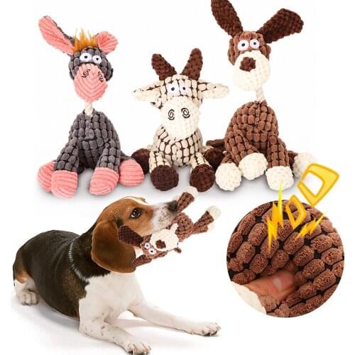 Fun Pet Toy Donkey Shaped Corduroy Chew Toy For Dog Puppy Squeaker Squeaky Plush Bone Molar Toy Pet Training Dog Supplies