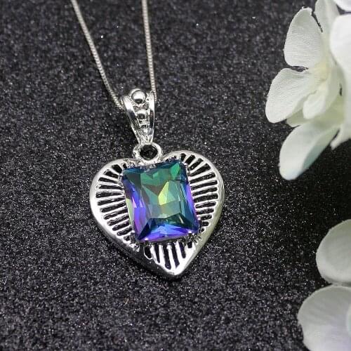 Hermosa Royal Pretty Fire MysticTopaz Silver Color For Women Charms Pendant Chain Necklace 20 Inch