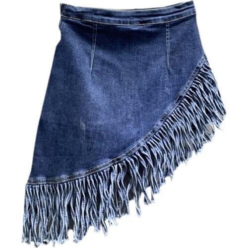2021 Summer Tassel Denim Dance Clothes Female Shorts Skirt Autumn and Winter Bag Hip Korean Version Fake Two High Waist Skirt