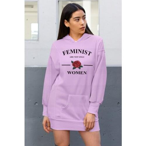 Angemiel Wear Feminist Are Not Only Women Pink Dress Sweatshirt Tunik