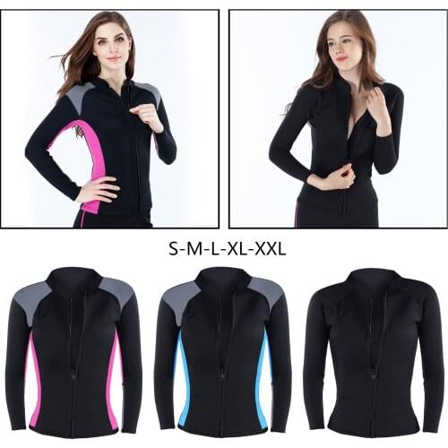 Womens Wetsuit Top Wetsuit Jacket Long Sleeve Front Zipper Wetsuit Shirt for Scuba Diving Surf Swimming Snorkel Suit