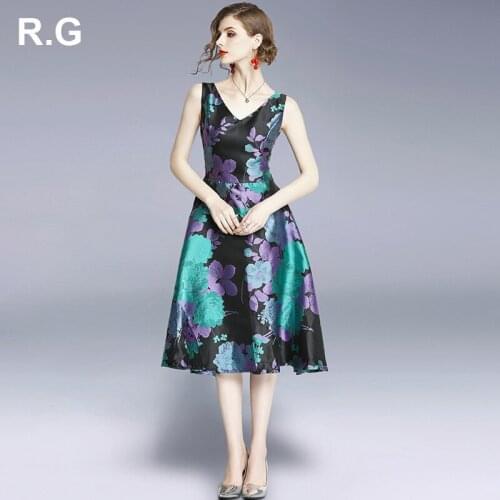 RG Women Elegant Dress Sleeveless V-Neck Floral Printed Slim Fit Ball Gown Dresses Summer Plus Size 2XL Dress Women 2018