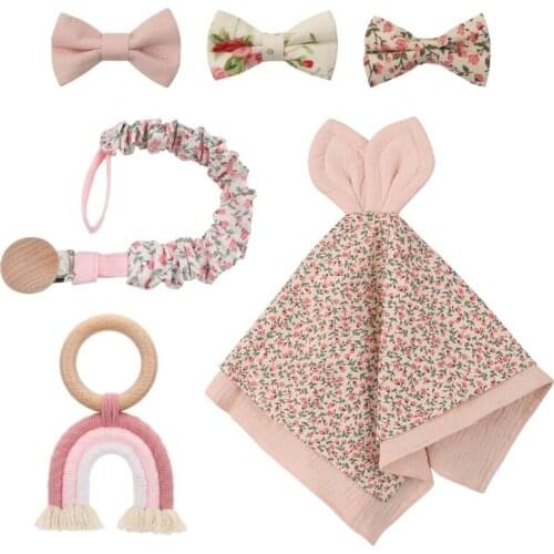 1 Set Baby Wooden Rainbow Teether Toddler Pacifier Dummy Clips Girls Hairpin Infant Soothe Appease Towel Shower Gift