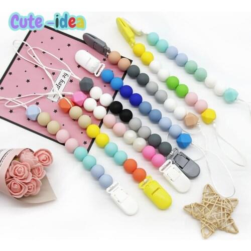 Cute-Idea 1set Silicone Bead Teether Pacifier Chain Bracelet Accessory Chain Toddle BPA Free Chewable Teething Soft Baby Product