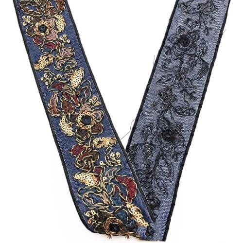 1 Yards Sequin Ribbon Lace Trim Ribbon Fabric Embroidered Trimmings for Sewing Dress Tribal Applique Ethnic