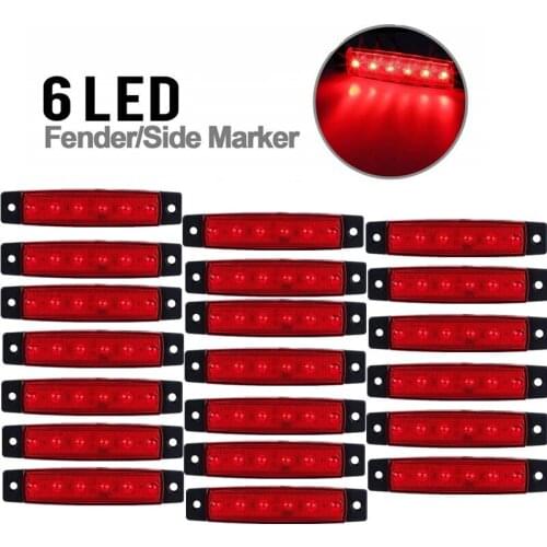 20PCS 6led Side Lights 12 v Led Parking Lights Clearance Red Light Side Marker Lights For Van Truck Trailer 12V