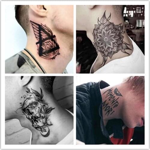 4PCS Skull Flower Angel Wing Black Fake Tattoo Stickers For Men Water Transfer Neck Tattos Waterproof Tatoo Body Art