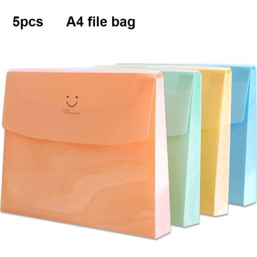 5pcs A4 file bag plastic foldable folder storage bag subject classification data test paper file bag learning office supplies