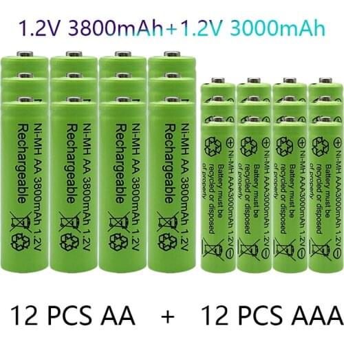 1.2V AA + AAA NI MH Rechargeable AA Battery AAA Alkaline 3000-3800mah For Torch Toys Clock MP3 Player Replace Ni-Mh Battery