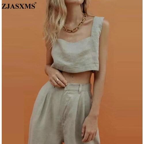 Vintage Cotton Cargo Pants Two Piece Set Women Spring Square Collar Off Shoulder Tops and Long Pants Suit Summer Fashion Outfits