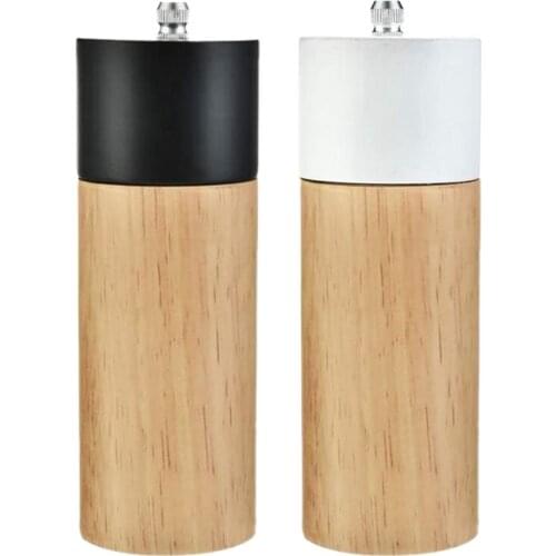 2 Pcs Wooden Spice Grinder Kitchen Adjustable Manual Sesame Sea Salt and Pepper Grinding Set