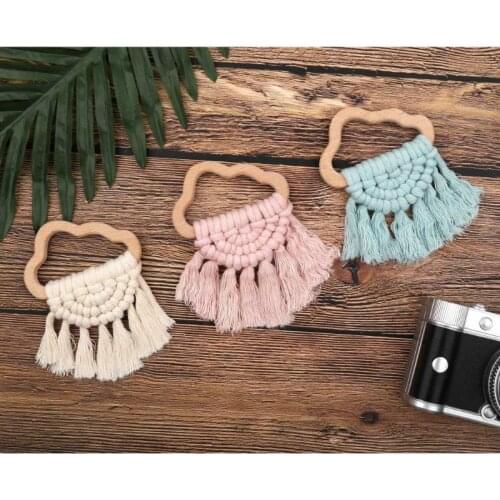 Vintage Baby Cloud Shape Wooden Teether Eco-Friendly Organic Wood Rattle Ring Chewable Infant Teething Toys
