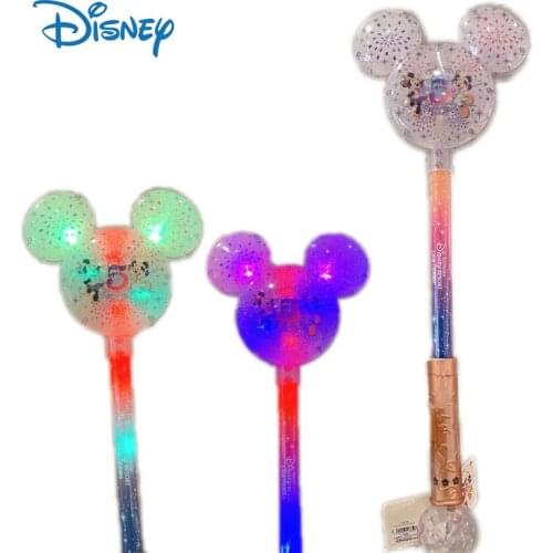 Disney Genuine Mickey Mouse Children Rotating Glowing Magic Wand Toys Cute 5th Anniversary Music Scepter Kids Toys Girls Gifts