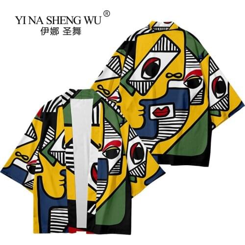 Summer Harajuku Kimono Men Japanese Thin Printed Kimono Loose Streetwear Traditional Cardigan Samurai Yukata Demon Haori Kimono