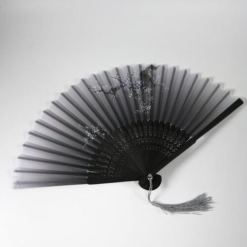Chinese Japanese Folding Fan Wooden Shank Classical Dance Fan High Quality Tassel Elegent Female Fan Fabric Fan