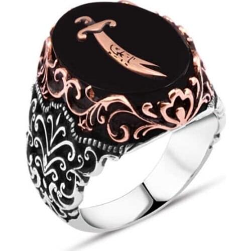 Onix Stone Above Zulfiqar Sword Silver Men 'S Ring